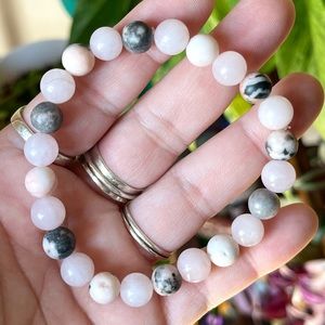 🌸Rose Quartz & Pink Zebra Jasper Crystal Stretch Bracelet🌸
